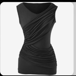 CAbi  Sleeveless Double Drape Tee, #261, Black